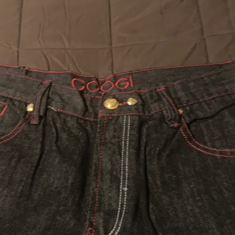 COOGI Black Jeans with Red Stitching